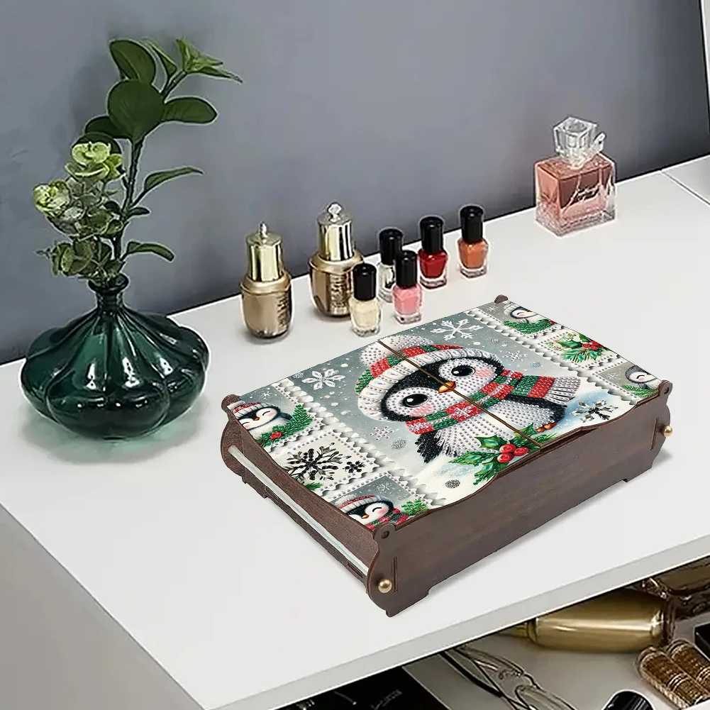 Wooden Rhinestones Decorative Storage Box DIY Diamond Painting Colored Pattern Wood Case Crystal Storage Case Kit for Home Decor