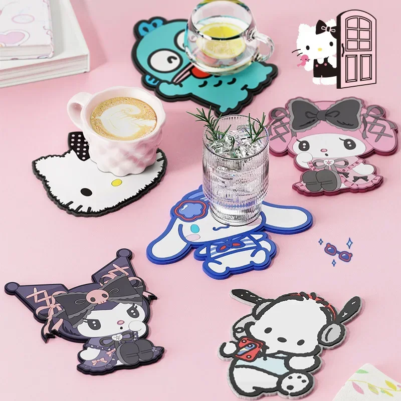 

Kawaii Sanrio Hello Kitty Coasters Girl Household Cute Kuromi Cinnamoroll Pochacco Insulated Anti Slip Water Coaster Couple Gift