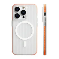 Corrugated Pattern Non-Slip Matte Hard Cover with MagSafe Wireless Charging Compatibility for iPhone 14 Pro (Orange)