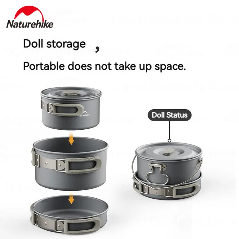 Kitchen Utensils Camping Cookware Camping Cookware Set Naturehike Outdoor Tableware Pot Frying Pan Kettle Aluminum Alloy Portable Kitchenware Camping Cookware Picnic Jacketed Kettle