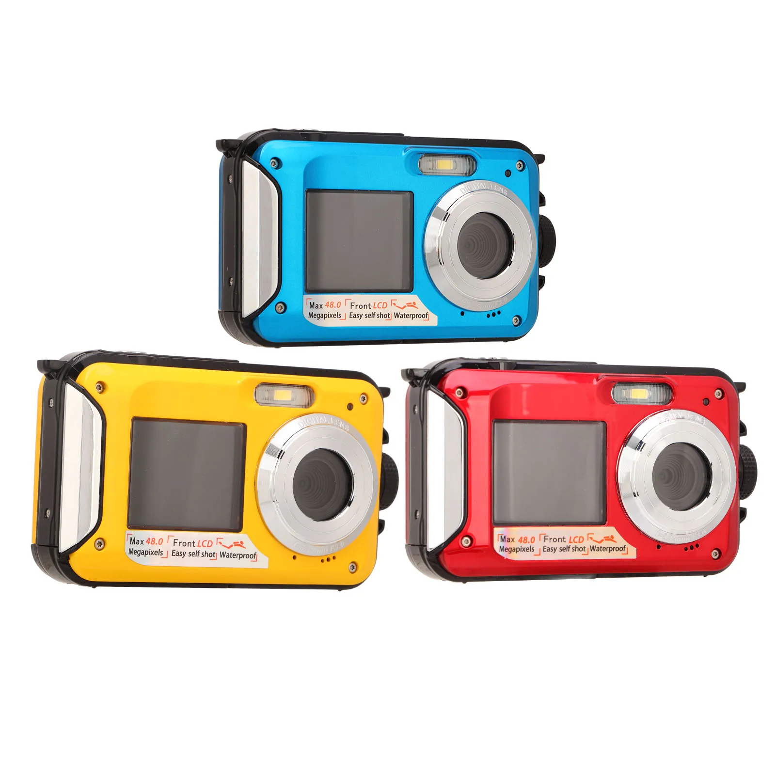 Appareil Photo Numérique Sous-Marin Full HD 2.7K 48MP - Étanche 10 Pieds Double Écran Zoom 16X Rouge
