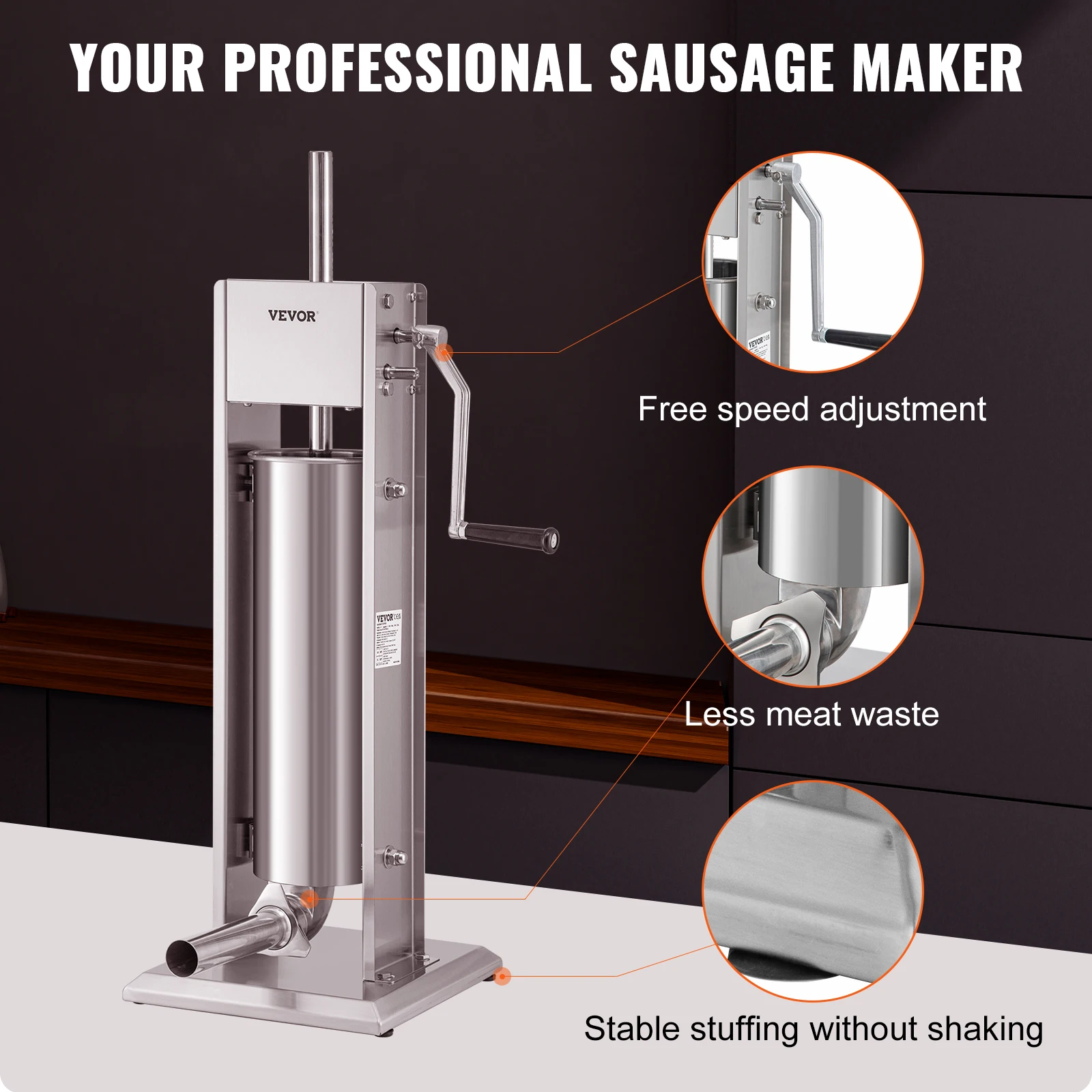 Manual Sausage Stuffer 3 5 7 L Stainless Steel Making Sausage Vertical Maker with 5 Filling Funnels for Home Commercia sausage stuffer