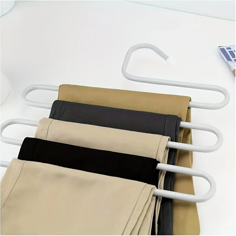 3pcs Stainless Steel S-shaped Pants Rack, Multi-layer Magic Anti Slip S-shaped Pants Clip Hanger, Wardrobe Storage Hanger