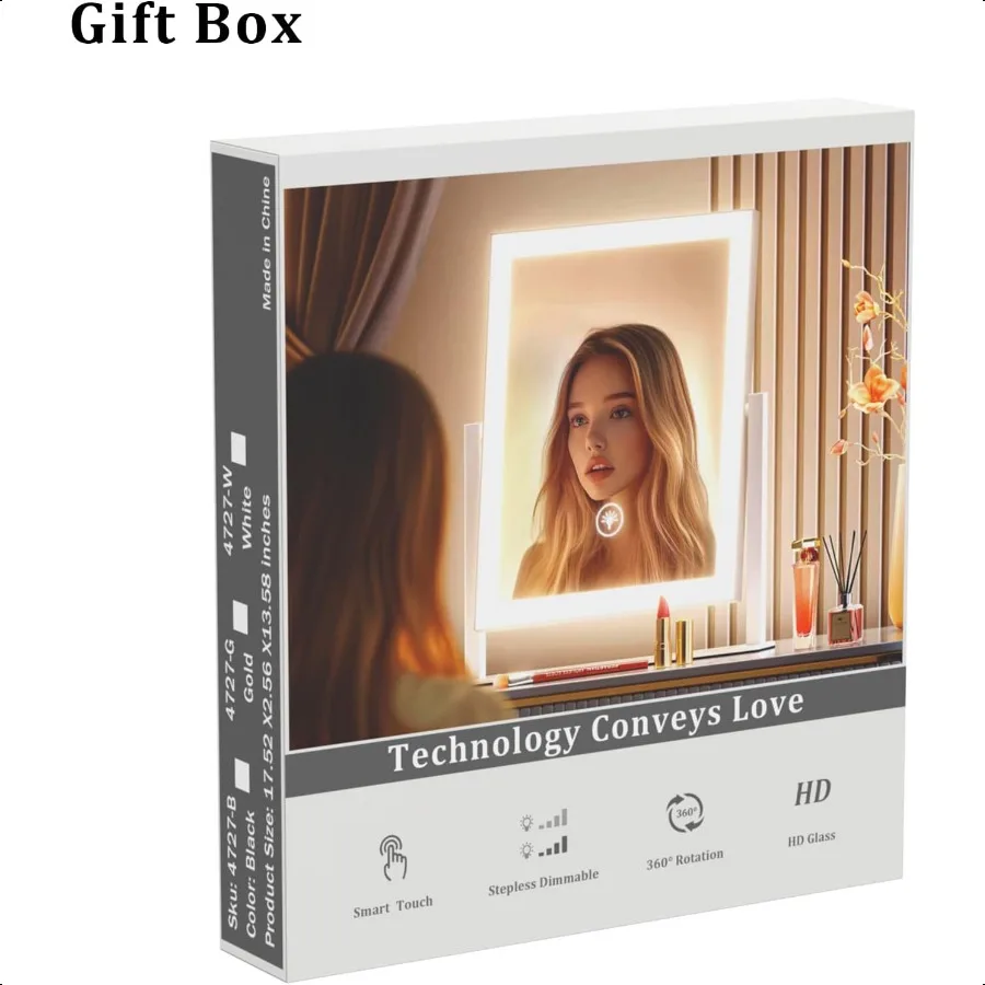 Lighted Makeup Mirror Hollywood Vanity Mirror with Lights Three Color Modes Detachable 10X Magnification Mirror Smart Touch Con