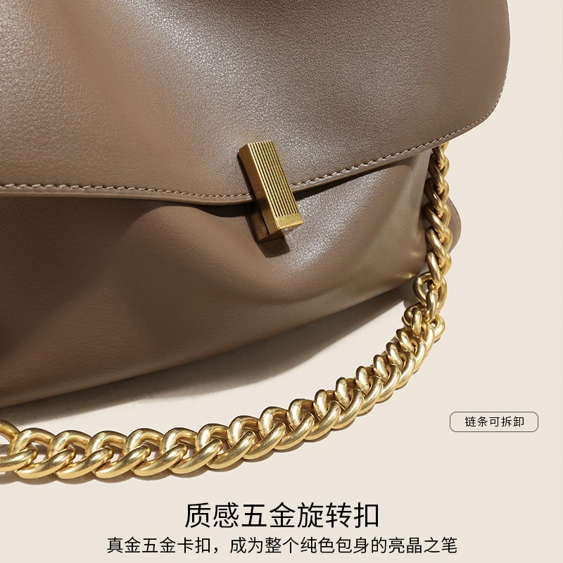 Women Large Korean Cow Leather Genuine Flap Shoulder Chain Bag Luxury Solid Genuine Leather Female Crossbody Handbag Messenger 6