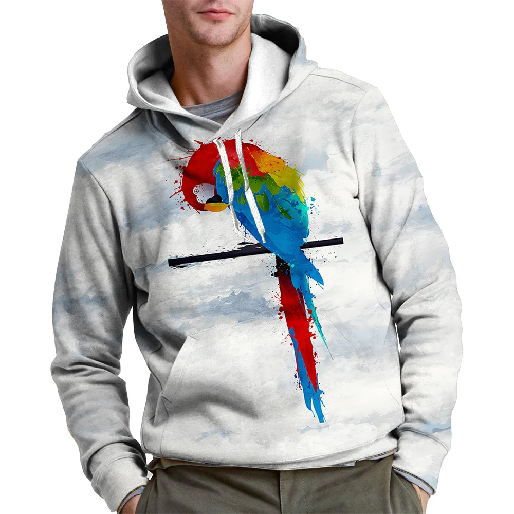 

Men's Parrot Graphic Hooded Rainbow Animal Pattern Hoodie Print 3D Top Sweater Hip Hop Hoodies Casual Long sleeve Tops