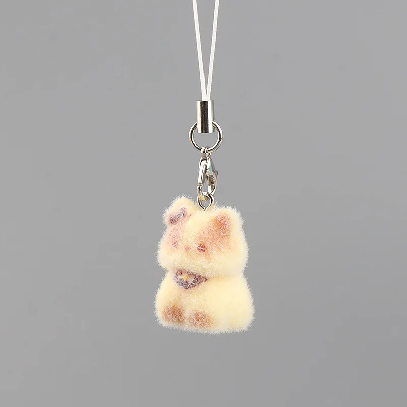 Cute Plush Flocked 3D Resin Cat Keychain Bag Accessory Phone Strap Gift
