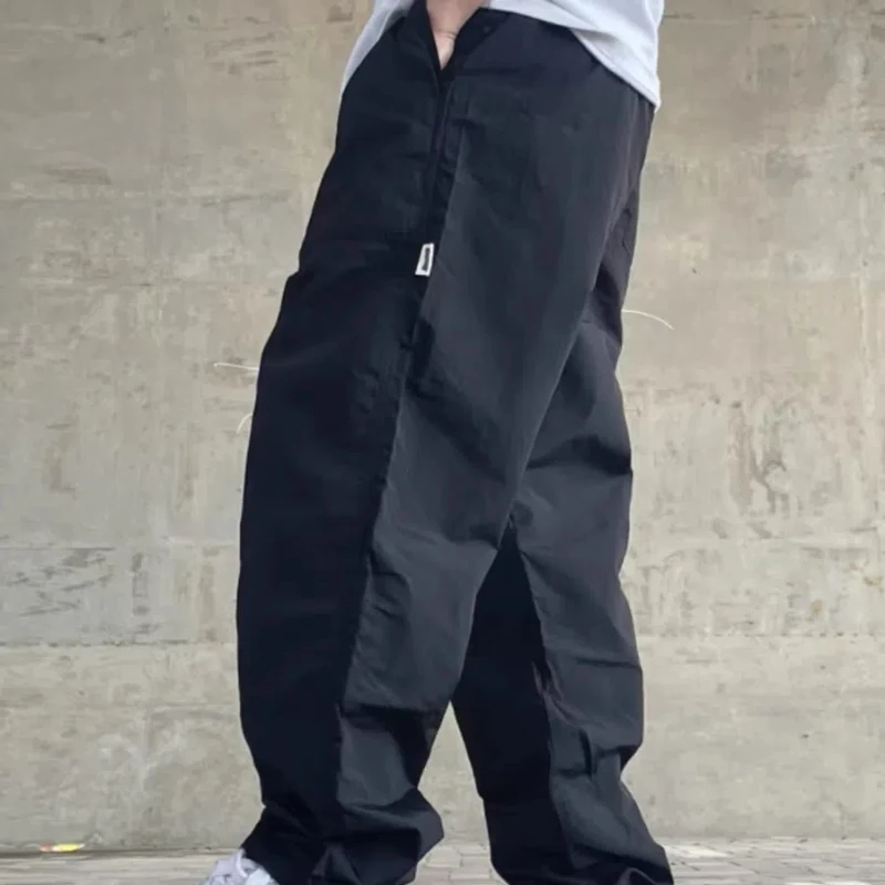 2024 Summer Thin Japanese Style Outdoor Loose Men's Elastic High Waisted Solid Pockets Retro Quick Drying Breathable Cargo Pants