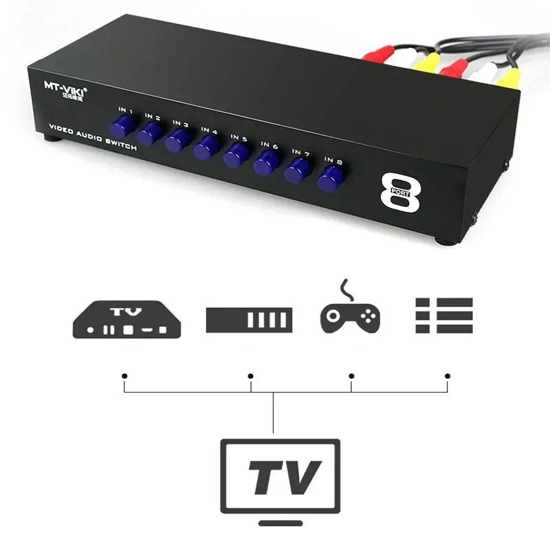 AV Switcher 4x1 2x1 8x1 RCA Switcher 4 in 1 out Signa Composite Video L/R Stereo Audio switch Selector for DVD STB Game Consoles
