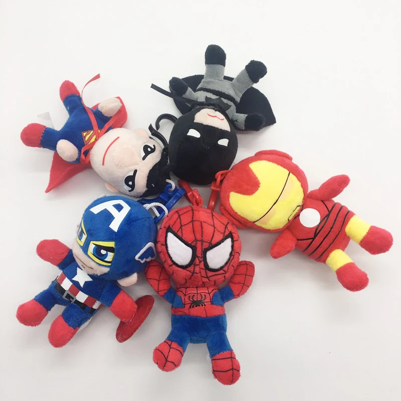 

Disney Movie 1psc 10cm The Avengers Super Hero Spiderman Iron Man Batman Captain America Keychain Plush Toys Gift for Kids