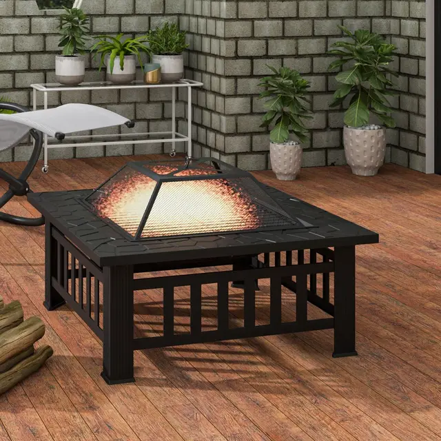 81X81X45Cm Tűz Tál Szikravédelemmel Grill Rács Pit A Kerti Teraszhoz Bbq Téli Nyári Kemping - Image 5