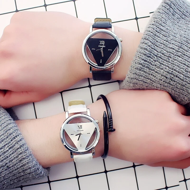 Elegant Triangular Dial Women's Quartz Leather Wristwatch