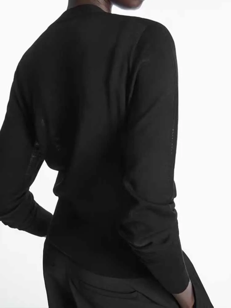 여성용 크롭 V넥 탄성 슬림 니트 가디건, 빈티지 긴팔 단추 업 여성 아우터, 시크한 탑, 2023 신상 패션
