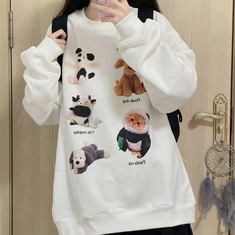 

Streetwear Vintage Cute Cartoon Sweatshirt Women Casual Oversized hoodie Tops Korean Fashion Harajuku Students Kawaii Clothes