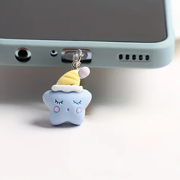 Cartoon Cute Sleepcap Star Moon Phone Spina antipolvere Accessori Ciondolo appeso per iPhone per porta di ricarica di tipo C Tappo antipolvere 1