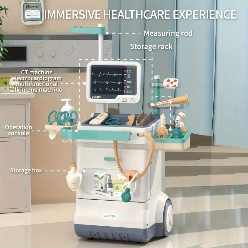Kids Medical Kit Toy Pretend Play Doctor Games for Toddlers Medical Cart Kit Accessories Thermometer Stethoscope CT X-ray Toys