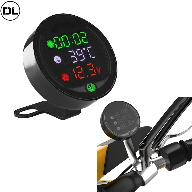 

New 5 In 1 Motorcycle Water Temperature Meter USB Rechargable Time Voltmeter LED Night Vision Meter with Temperature Sensor