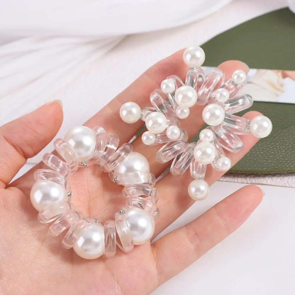 Linea telefonica in TPU Corda per capelli Scrunchies stile coreano Anello per capelli trasparente Elastico per capelli Elastico Porta coda di cavallo con perle - immagine 2