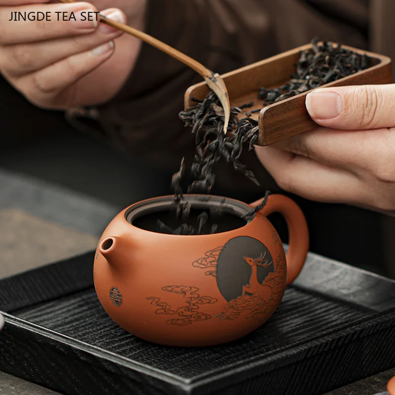 200ml finely carved Yixing purple clay teapot high-end Chinese style original ore vermilion clay Xi Shi teapot Kung Fu tea set