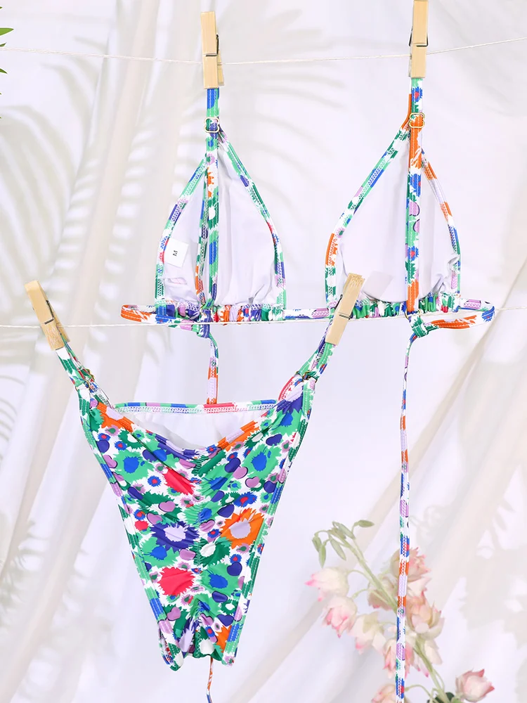 Miyouj Triangle Bikini Set Print Swimsuit Sexy Swimwear Women Swimsuit Bandage Beachwear Mujer Biquini String Swimsuits