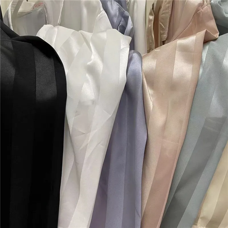 Women's striped pajama set, solid French silk satin pajamas, two piece set, comfortable home pajamas - Image 5