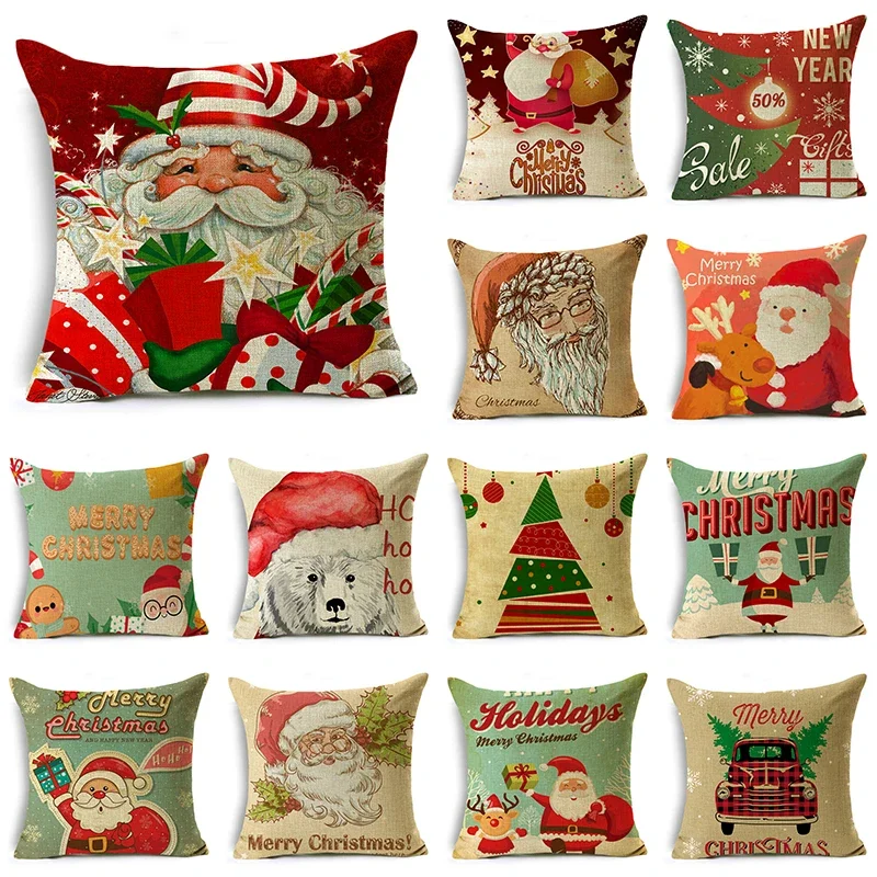 

Christmas Eve Cushion Cover Santa Claus Holiday Gift Living Room Sofa Decoration Pillowcase 40*40cm/45*45cm/50*50cm