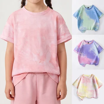 1/2PCS Kids Summer Short Sleeve Tees Tie-Dye Loose Cool Casual Tops Print Trendy Children's Comfortable Round Neck Soft T-shirt 1
