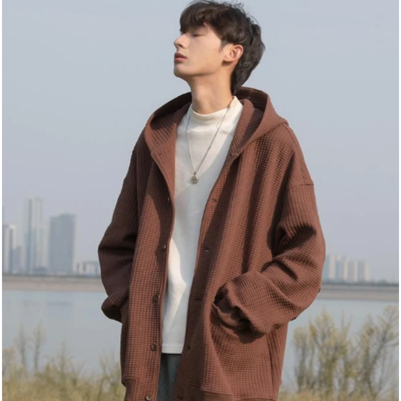 High Quality Men's Waffle Sweatshirt Korea Version Hooded