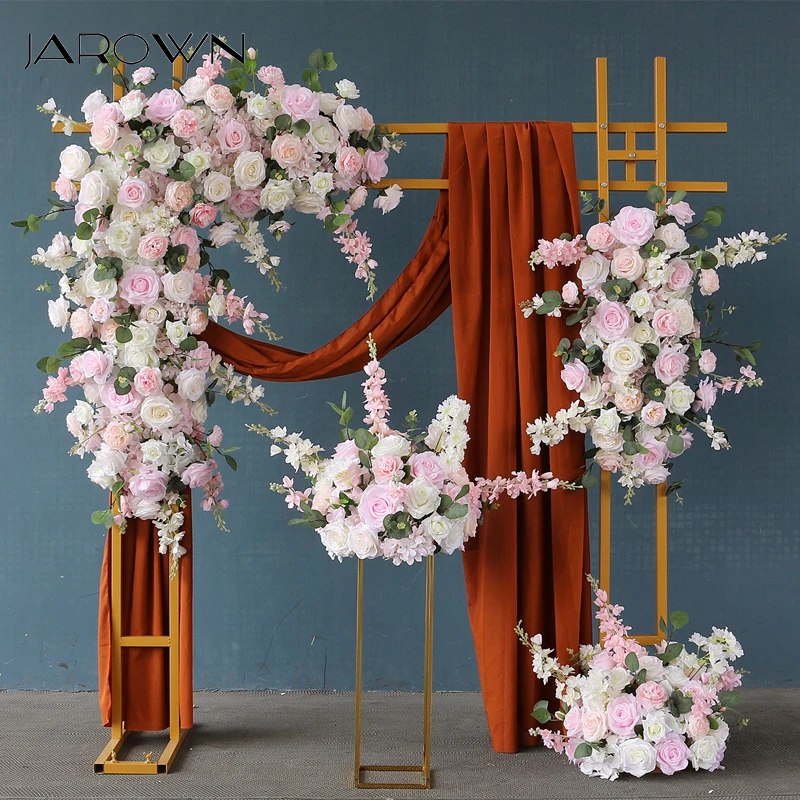 

JAROWN Customize Wedding Flower Arrangement Artificial Flowers Light Pink Rose Triangle Flower Row Half Ball Wedding Arch Decor