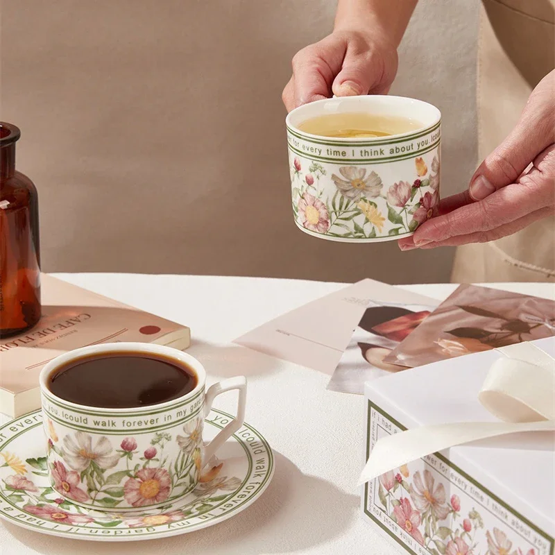 Ceramic Floral Tea Cups and Saucer for Home Use