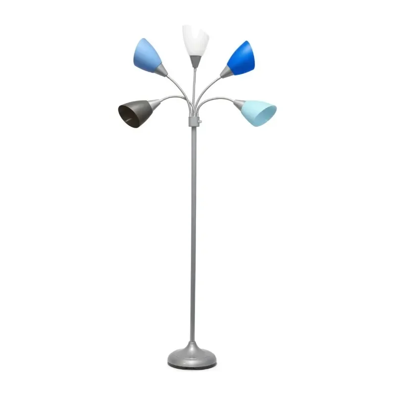 

DUTRIEUX 67" Contemporary Multi Head Medusa 5 Light Adjustable Gooseneck Silver Floor Lamp With Blue, White, Gray Shades