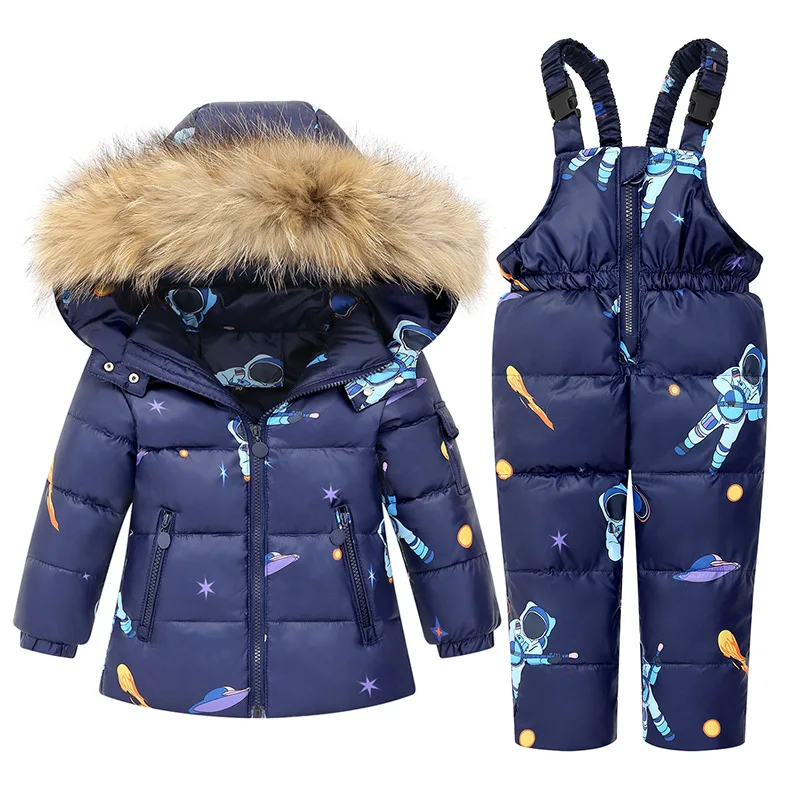 

Winter Jackets for Kids Snowsuits Girl Duck Down Parka Coat Purple Boy Fur Collar Outerwear Children Warm Overalls Baby Jumpsuit