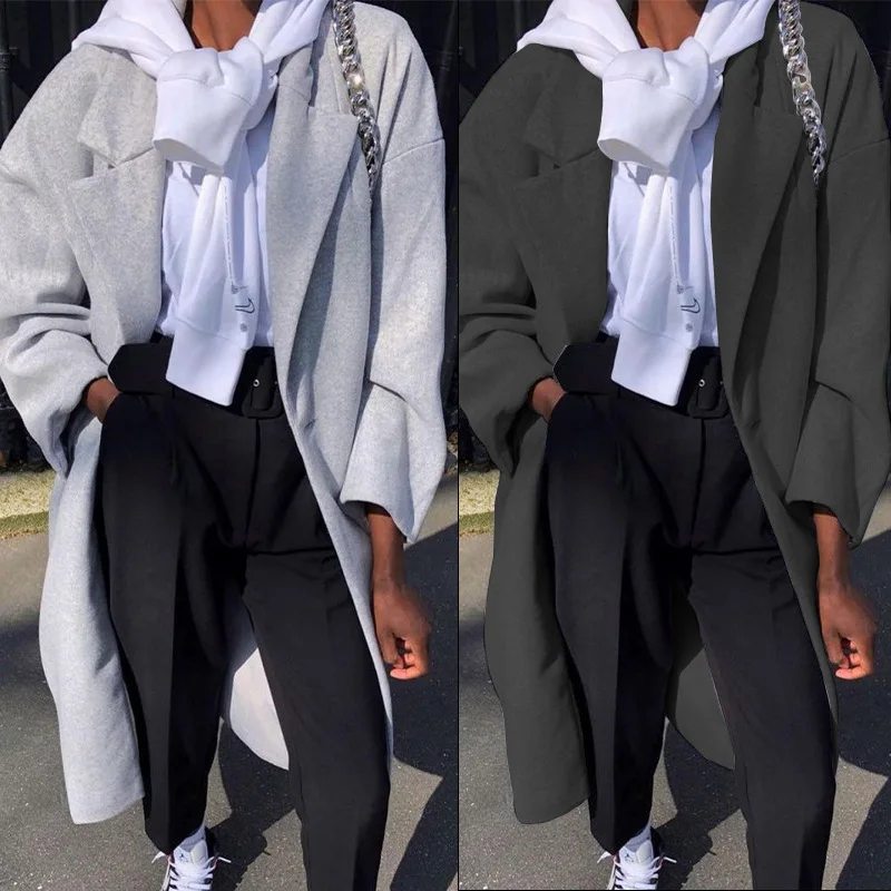 

2023 Autumn Women's New Fashion Solid Color Long Paragraph Windbreaker Long-sleeved Temperament Casual Windbreaker Jacket Female