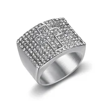 Hip Hop Bling Iced Out Stainless Steel Cross Pattern Finger Rings for Men Rapper Jewelry Gold Silver Color Drop Shipping 2
