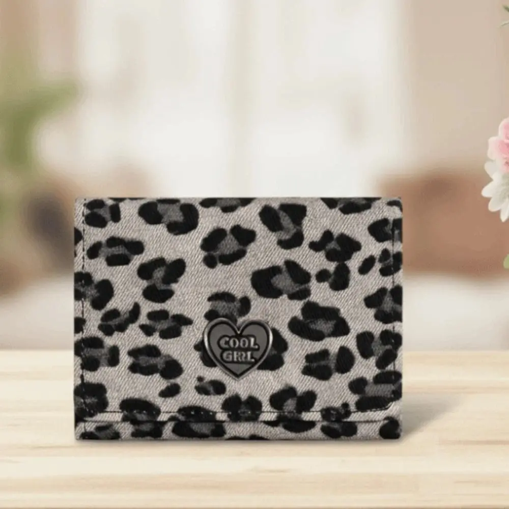 Neue tragbare Geldbörse mit Leopardenmuster für Damen, Münzbeutel, Textur, Mini-Kurzgeldbörse, klassischer koreanischer Stil, dreifach gefaltete Kartentasche – Detail 3