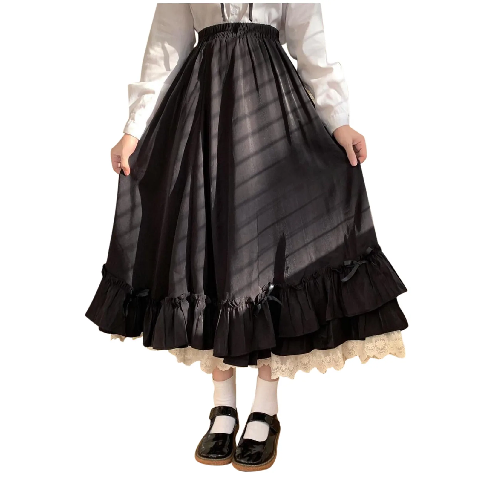 Women'S Solid Color Design Fashionable Japanese Girl Fairy Lace Half Length Skirt Black And White Maid Princess Skirt Fairy Y2k 4