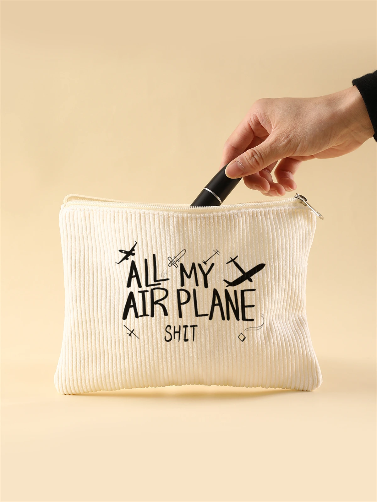 Women's Corduroy Travel Cosmetic Bag Portable Large Capacity Makeup Storage Organizer Zipper Clutch Purse Make up Bag