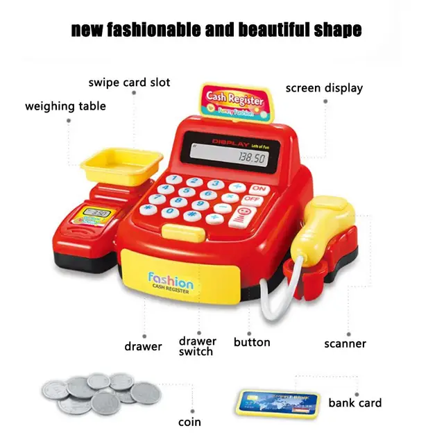 Children Cash Register Toys For Boys Girls Supermarket Cashier Calculation Analog Scanner Play House Toys 4