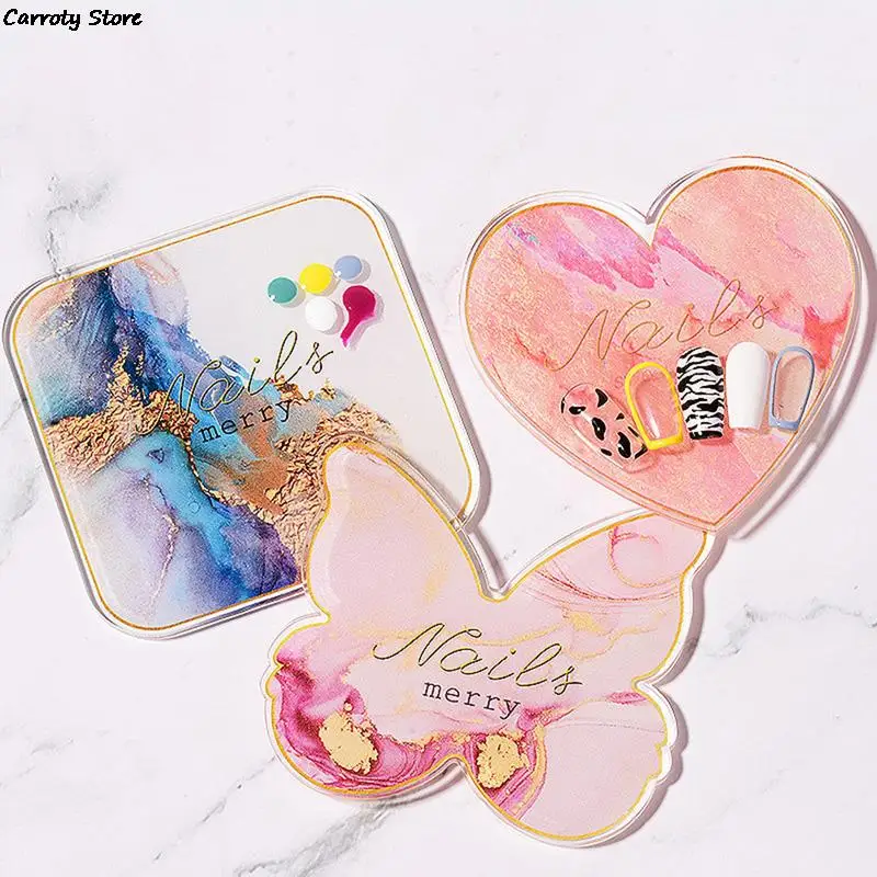 Resin Nail Art Plate Palette,Makeup Palettes,Gel Polish Color Mixing Plate  Drawing Painting Color Palette,Golden Edge Heart Shaped Nail Art Display