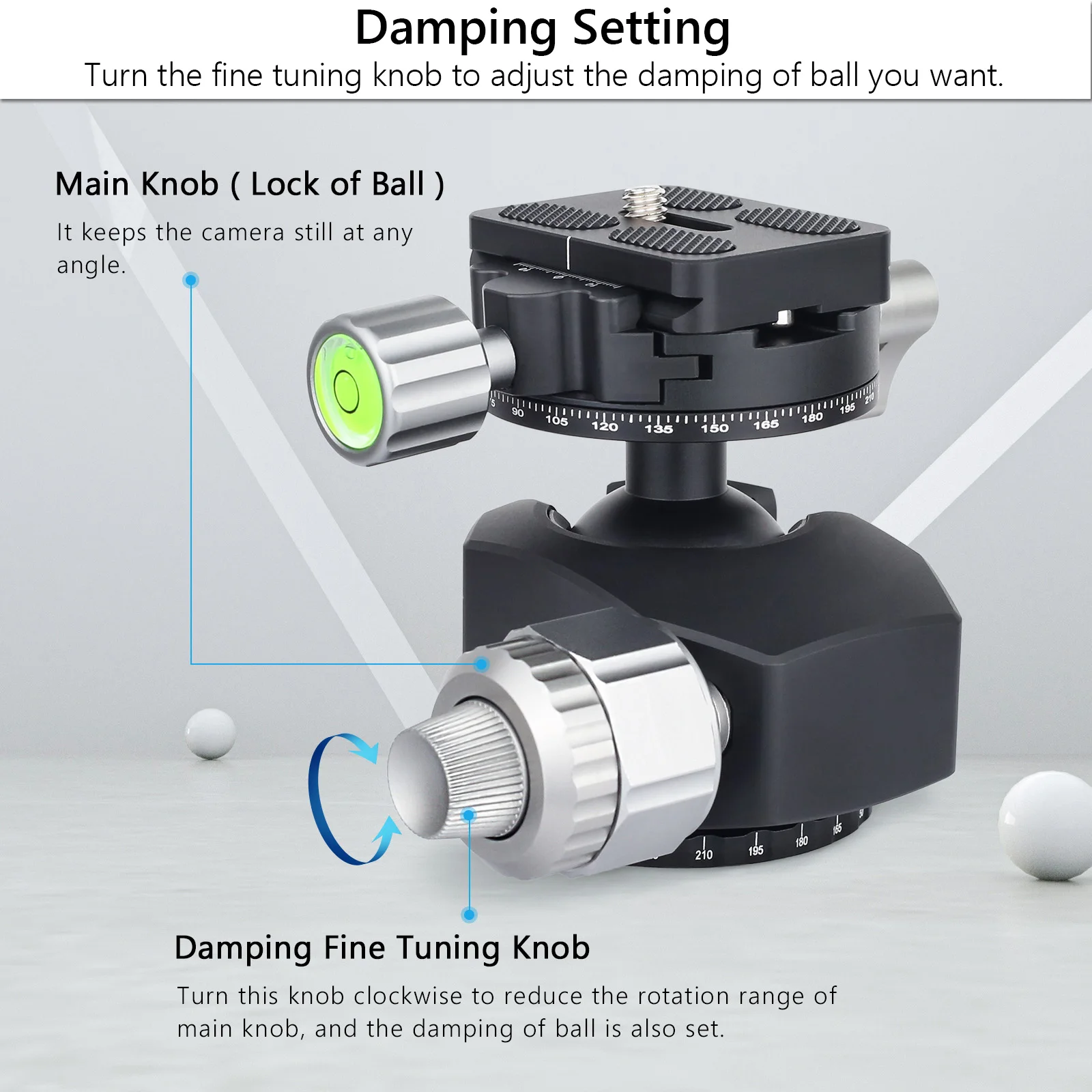 ArTCISE TB54 Tête De Trépied à Tête Sphérique à Profil Bas 54 Mm Pour Trépied, Monopode, Appareil Photo Reflex Numérique, Caméscope, Charge Maximale 35 Kg