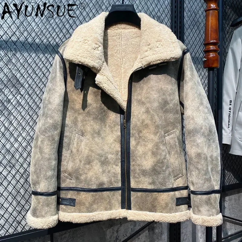 

AYUNSUE Original Real Fur Coat Men’s Sheepskin Genuine Leather Jacket Men Real Leather Clothes Winter 2022 De Cuero Genuino FCY