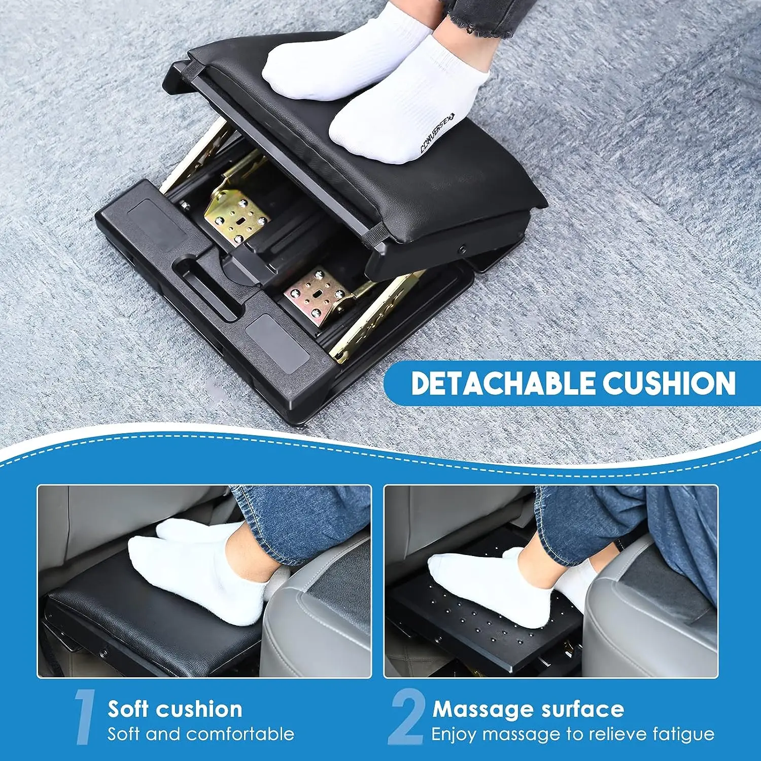 4-Level Adjustable Footstool Removable Soft Pad Folding Foot Rest Stool  Cushion