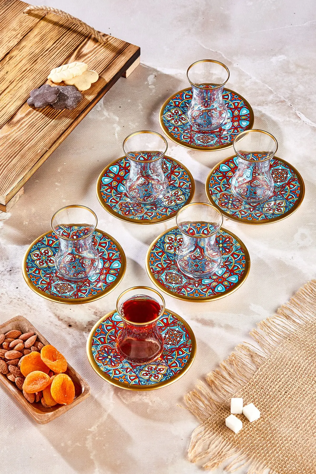 6 Sets Turkish Tea Glasses Cups Set Saucers with Spoon Romantic Exotic Glass  Tea Cup Coffee Cup Kitchen Decoration Gift Box - AliExpress