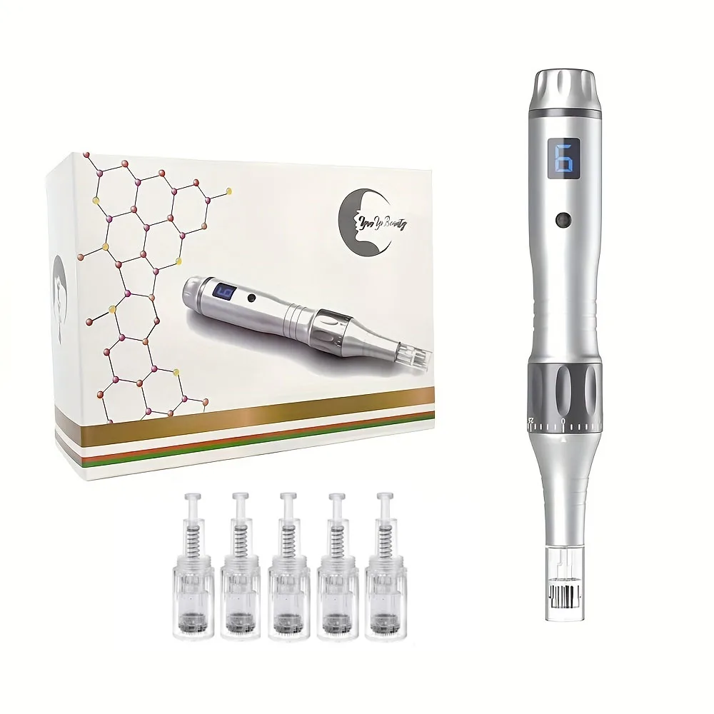 Penna Derma Elettrica X3 Penna Microneedle Con Cartucce Ad Ago Da 5 Pezzi Dr Derma Pen Cura Della Pelle Rimozione Delle Rughe Della Cicatrice