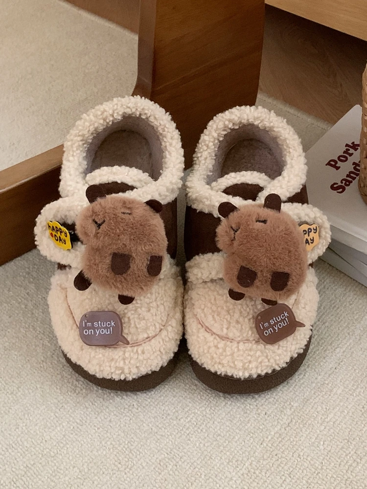 

Туфли женские с закрытым носком, Мокасины, круглый носок, универсальные повседневные зимние женские кроссовки, из флока, на липучке, с резиновым принтом животных, F