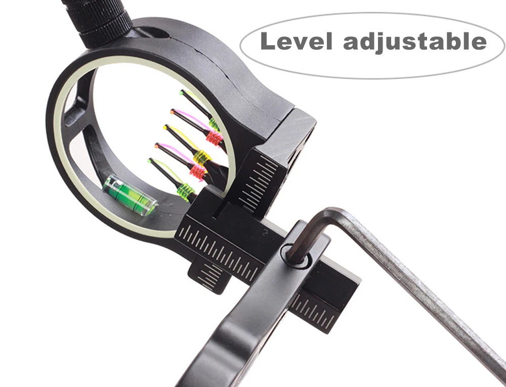 5-poliges Bogenvisier, 0,029 Zoll, Faser-Compound-Bogenvisier mit LED-Sichtlicht für Compoundbögen, Bogenschießen, Jagd – Detail 7