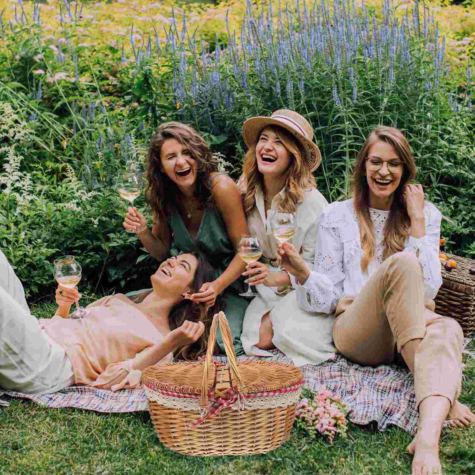 Wicker Basket with Handles Cute Baskets for Gifts Picnic Lid Woven 6
