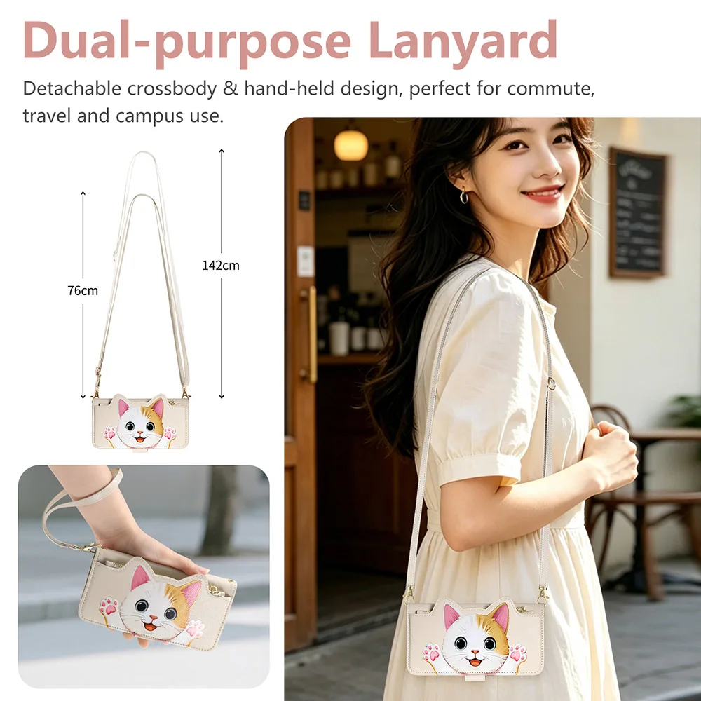 Charming Cat Crossbody Lanyard Wallet Phone Case Cover