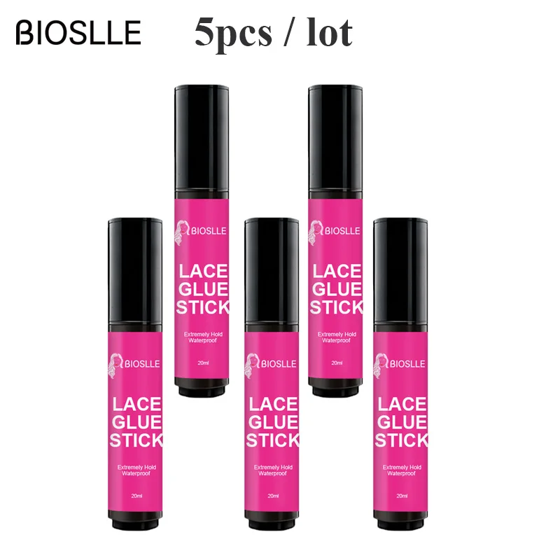 5PCS BIOSLLE 20ML Strong Hold Waterproof Wig Lace Glue Stick BrushTouch Up Pen for Hair Extension 3pcs bioslle 20ml waterproof strong hold tube lace glue bond wig adhesive for hair frontal extension