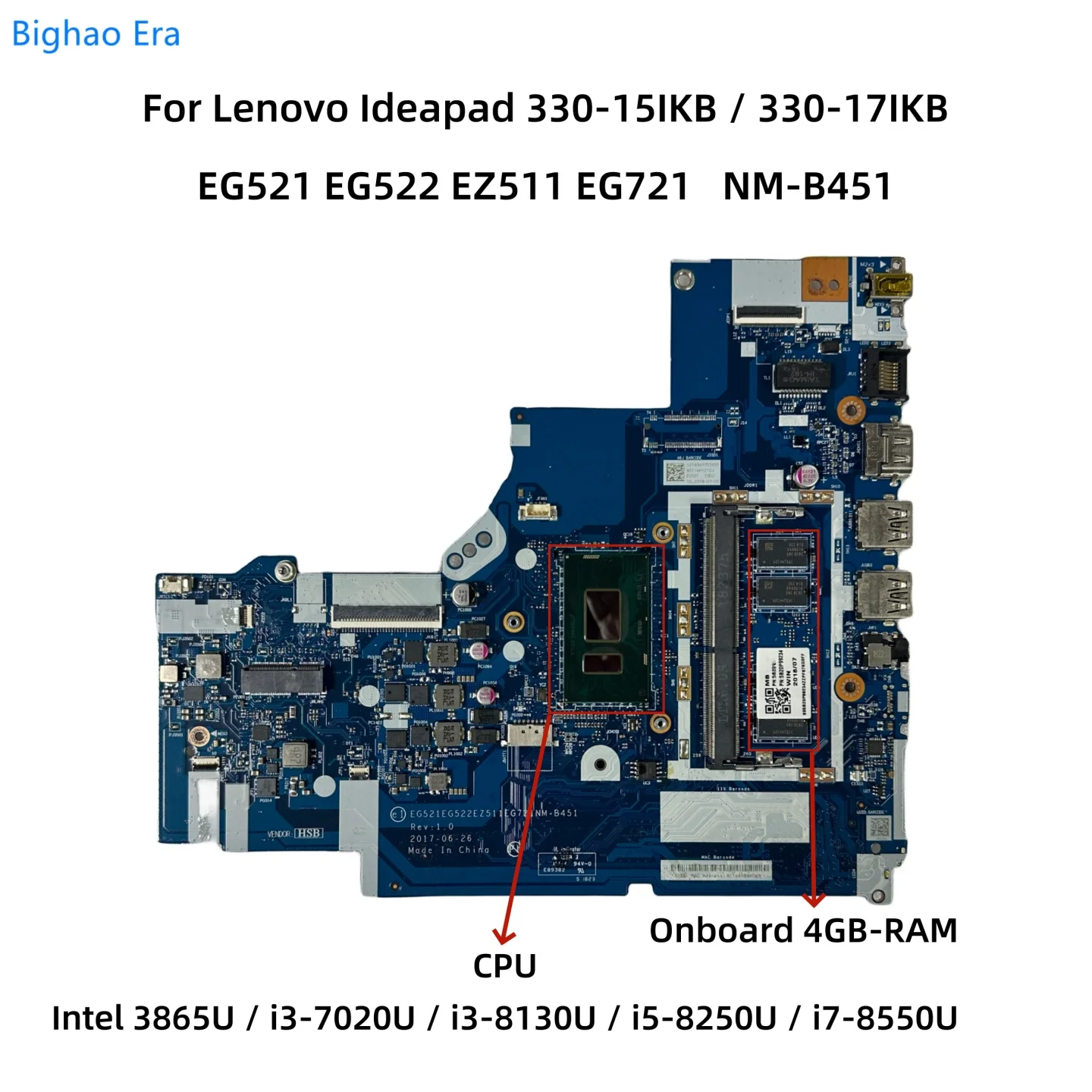 

Материнская плата для ноутбука Lenovo Ideapad 330-15IKB 330-17IKB с 3865U i3